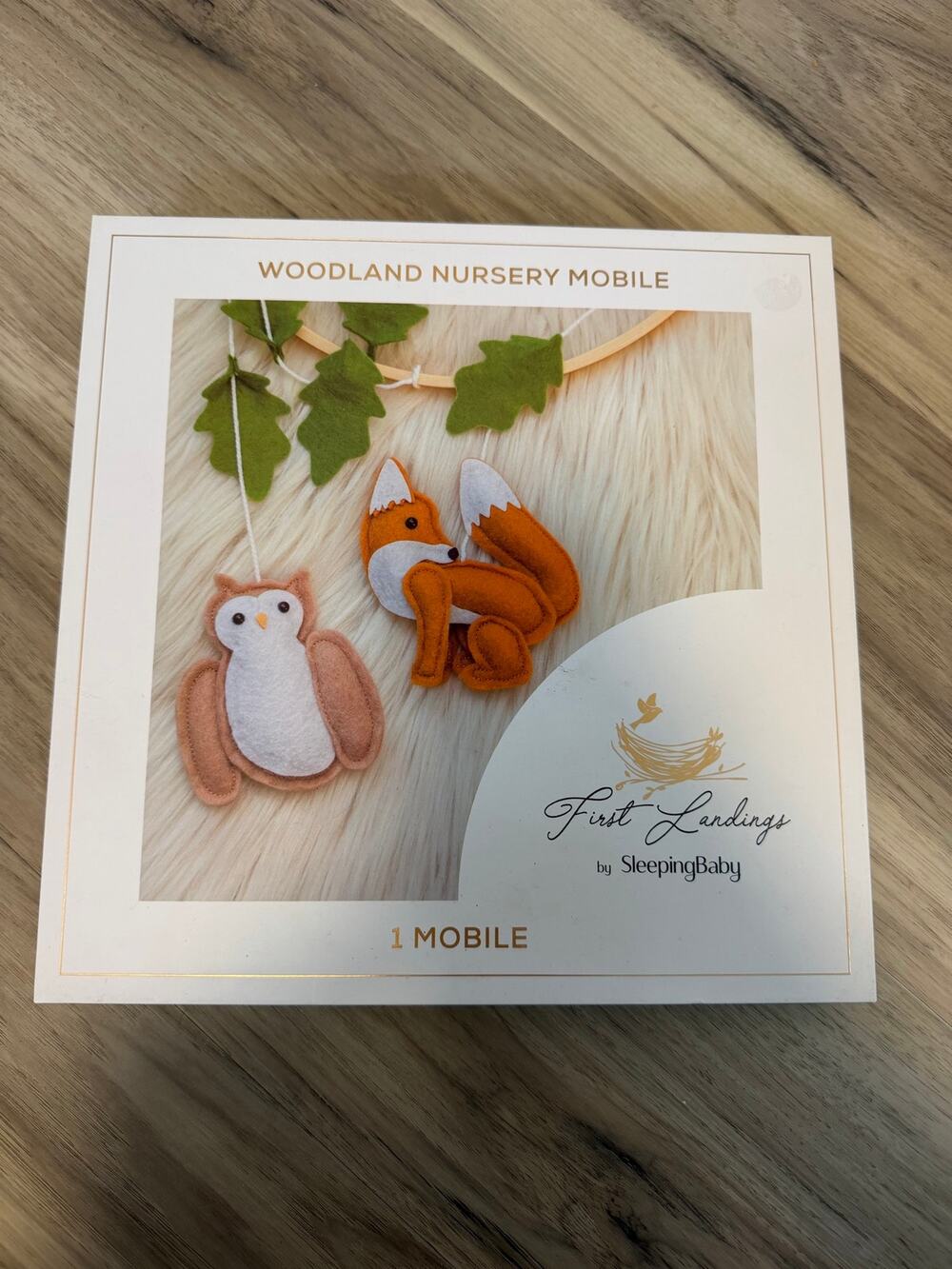 NWT Woodland Nursery Mobile First Landings By Sleeping Baby - Owl Fox Sweet